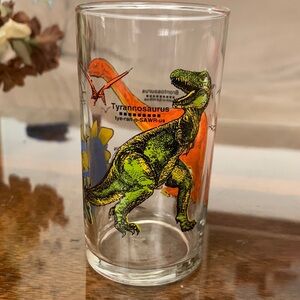 Colorful Dinosaur Glass Brontosaurus Stegosaurus Tyrannosaurus Vintage Juice Cup
